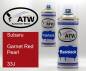 Preview: Subaru, Garnet Red Pearl, 33J: 400ml Sprühdose + 400ml Klarlack - Set, von ATW Autoteile West.